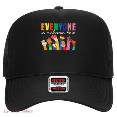 Idaho Teacher Everyone Is Welcome Here Equality High Crown Mesh Back Trucker Hat