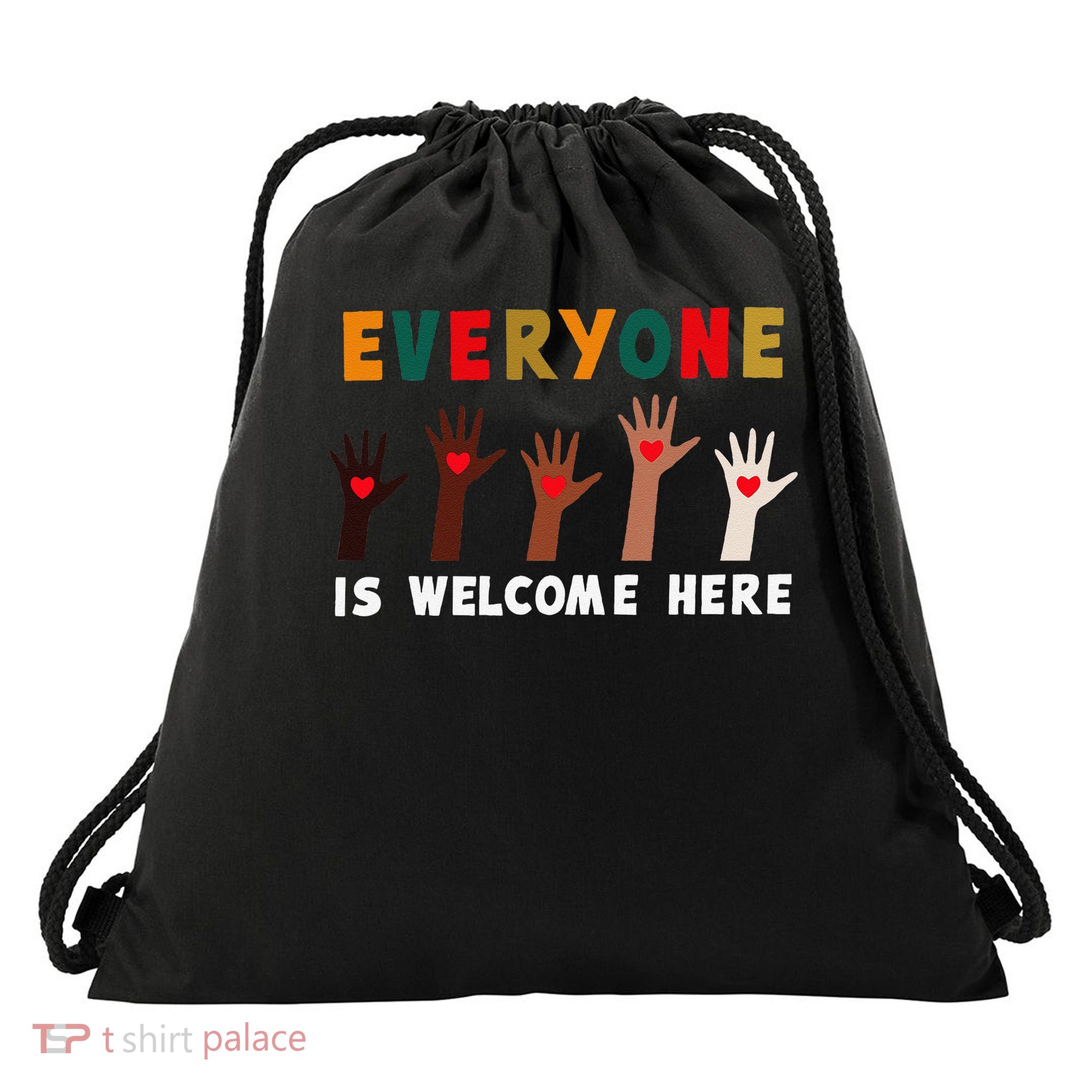 Idaho Teacher Everyone Is Welcome Here Support Fist Hand Drawstring Bag