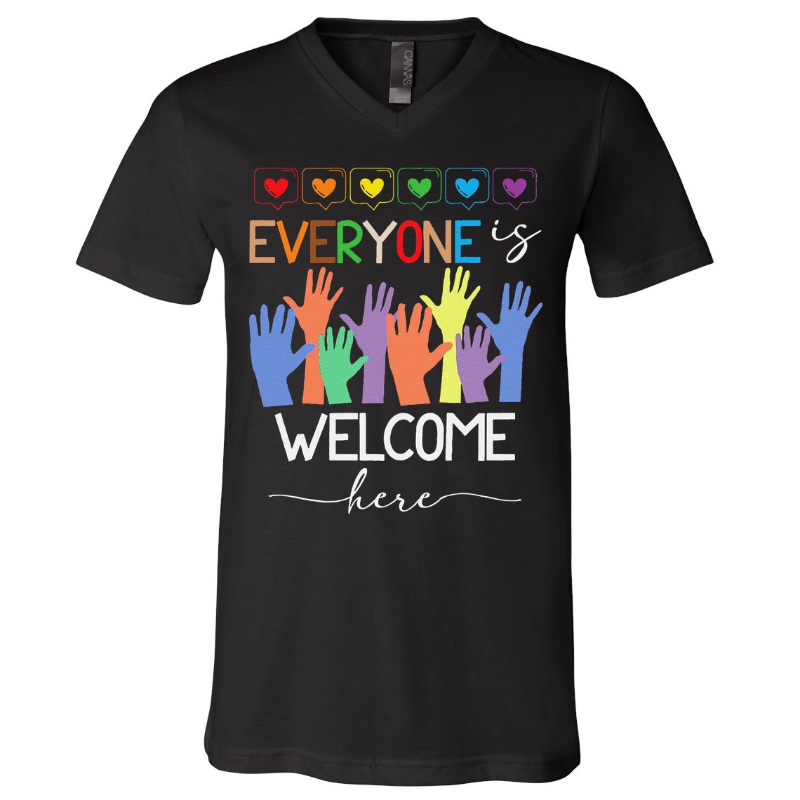 Idaho Teacher Everyone Is Welcome Here Fist Hand Support V-Neck T-Shirt
