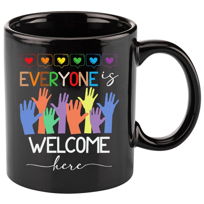 Idaho Teacher Everyone Is Welcome Here Fist Hand Support 11oz C Handle Ceramic Mug