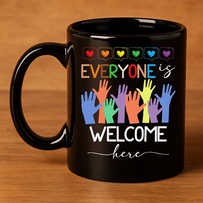 Idaho Teacher Everyone Is Welcome Here Fist Hand Support 11oz C Handle Ceramic Mug