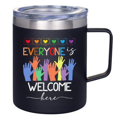 Idaho Teacher Everyone Is Welcome Here Fist Hand Support 12oz Stainless Steel Coffee Mug