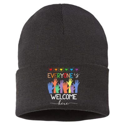Idaho Teacher Everyone Is Welcome Here Fist Hand Support Sustainable Knit Beanie
