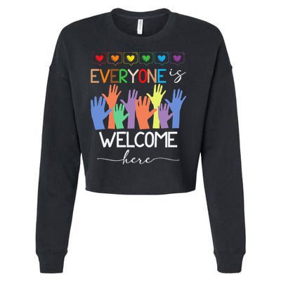 Idaho Teacher Everyone Is Welcome Here Fist Hand Support Cropped Pullover Crew
