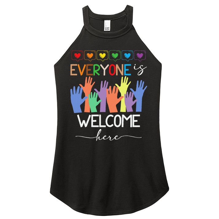 Idaho Teacher Everyone Is Welcome Here Fist Hand Support Women's Perfect Tri Rocker Tank