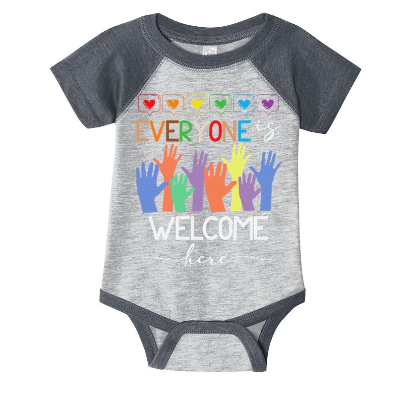 Idaho Teacher Everyone Is Welcome Here Fist Hand Support Infant Baby Jersey Bodysuit