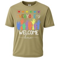 Idaho Teacher Everyone Is Welcome Here Fist Hand Support Cooling Performance Crew T-Shirt