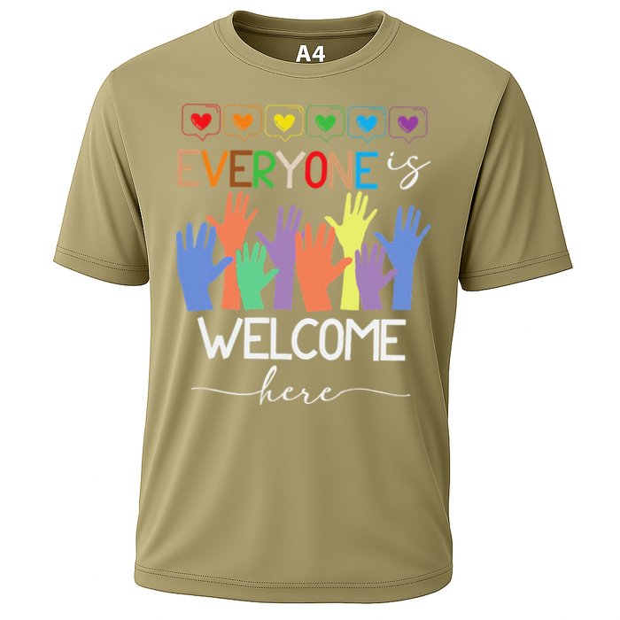 Idaho Teacher Everyone Is Welcome Here Fist Hand Support Cooling Performance Crew T-Shirt