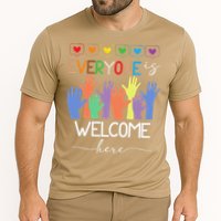 Idaho Teacher Everyone Is Welcome Here Fist Hand Support Cooling Performance Crew T-Shirt