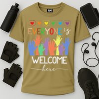 Idaho Teacher Everyone Is Welcome Here Fist Hand Support Cooling Performance Crew T-Shirt