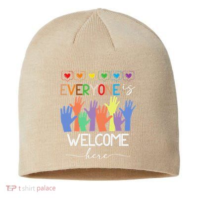 Idaho Teacher Everyone Is Welcome Here Fist Hand Support Sustainable Beanie