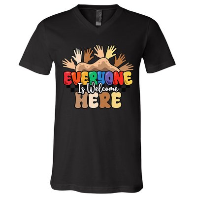 Idaho Teacher Everyone Is Welcome Here Equality LGBT Groovy V-Neck T-Shirt