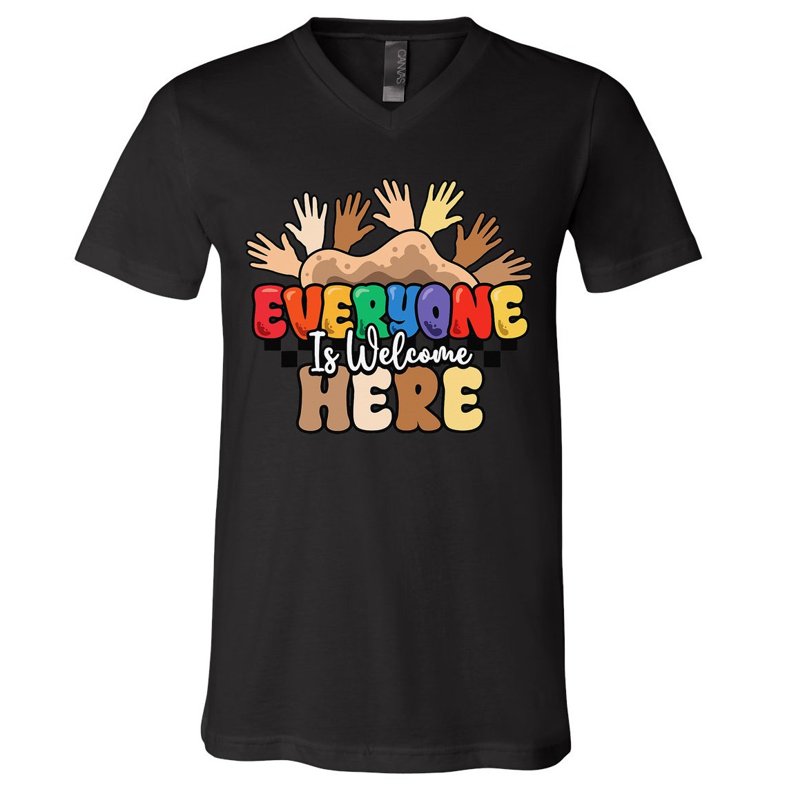 Idaho Teacher Everyone Is Welcome Here Equality LGBT Groovy V-Neck T-Shirt