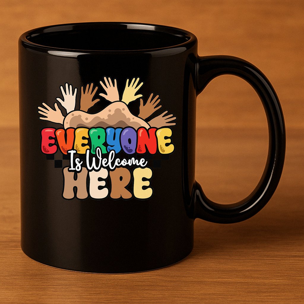 Idaho Teacher Everyone Is Welcome Here Equality LGBT Groovy 11oz C Handle Ceramic Mug
