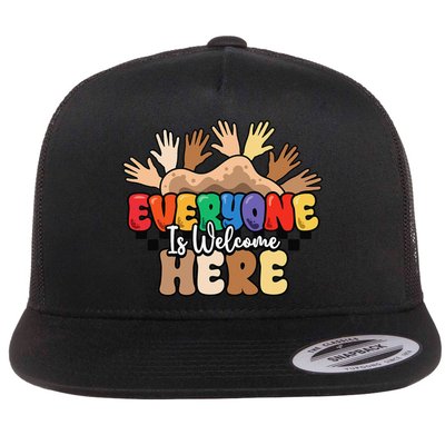 Idaho Teacher Everyone Is Welcome Here Equality LGBT Groovy Flat Bill Trucker Hat