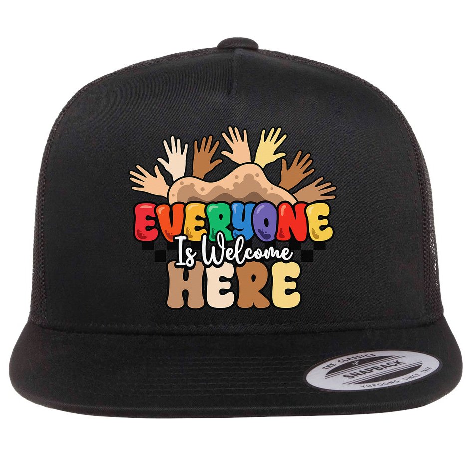 Idaho Teacher Everyone Is Welcome Here Equality LGBT Groovy Flat Bill Trucker Hat