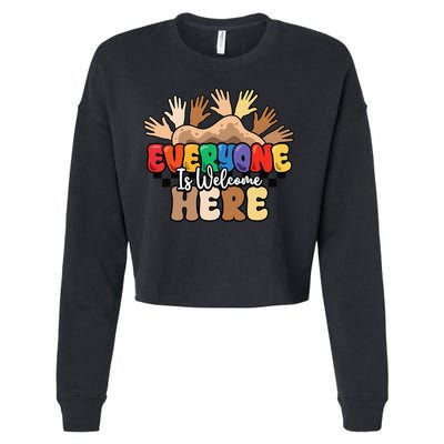 Idaho Teacher Everyone Is Welcome Here Equality LGBT Groovy Cropped Pullover Crew