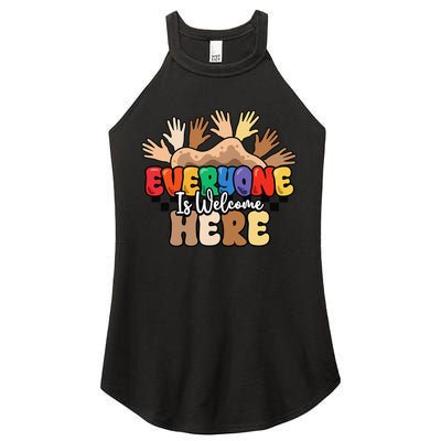 Idaho Teacher Everyone Is Welcome Here Equality LGBT Groovy Women's Perfect Tri Rocker Tank