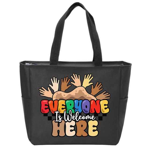 Idaho Teacher Everyone Is Welcome Here Equality LGBT Groovy Zip Tote Bag
