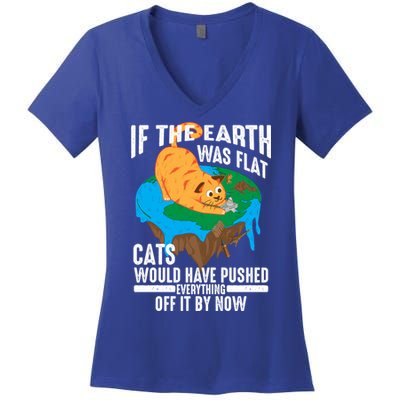 If The Earth Was Flat Cool Planet Cats Funny Gift Women's V-Neck T-Shirt