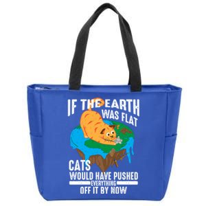 If The Earth Was Flat Cool Planet Cats Funny Gift Zip Tote Bag