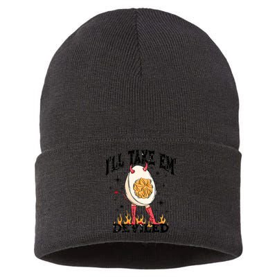 ILl Take Em Deviled Funny Thanksgiving Deviled Eggs Sustainable Knit Beanie
