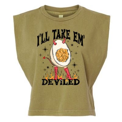 ILl Take Em Deviled Funny Thanksgiving Deviled Eggs Garment-Dyed Women's Muscle Tee