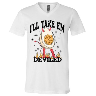 ILl Take Em Deviled Funny Thanksgiving Deviled Eggs V-Neck T-Shirt
