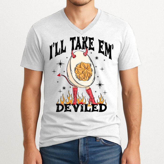 ILl Take Em Deviled Funny Thanksgiving Deviled Eggs V-Neck T-Shirt
