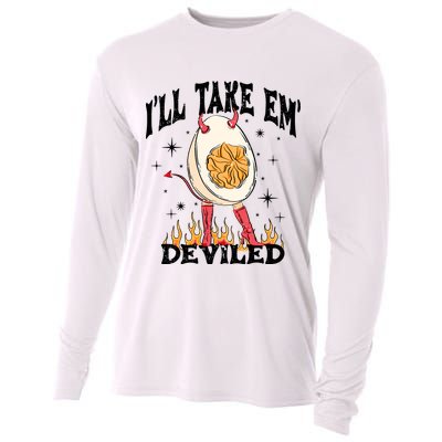 ILl Take Em Deviled Funny Thanksgiving Deviled Eggs Cooling Performance Long Sleeve Crew