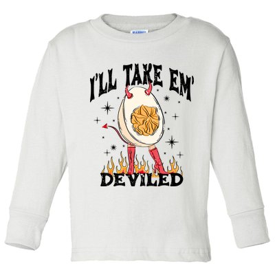 ILl Take Em Deviled Funny Thanksgiving Deviled Eggs Toddler Long Sleeve Shirt