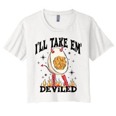 ILl Take Em Deviled Funny Thanksgiving Deviled Eggs Crop Top
