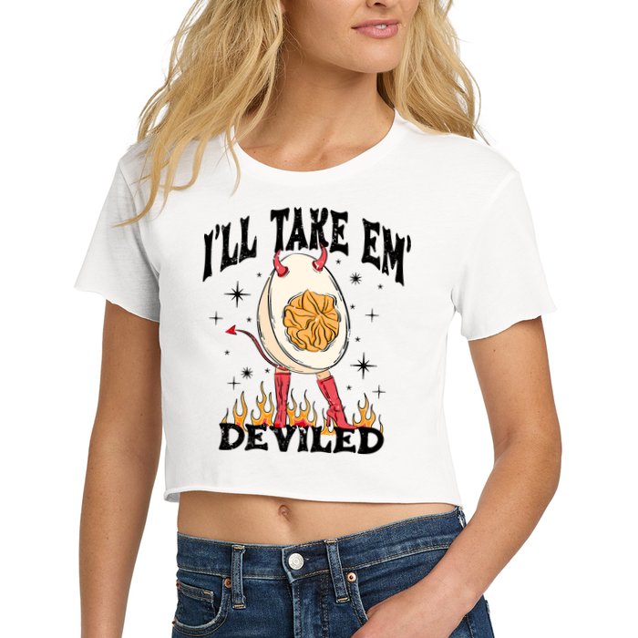 ILl Take Em Deviled Funny Thanksgiving Deviled Eggs Crop Top