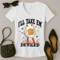 ILl Take Em Deviled Funny Thanksgiving Deviled Eggs Women's V-Neck T-Shirt