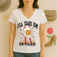 ILl Take Em Deviled Funny Thanksgiving Deviled Eggs Women's V-Neck T-Shirt
