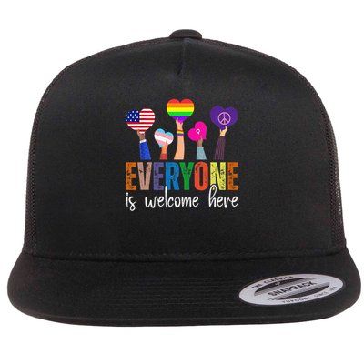 Idaho Teacher Everyone Is Welcome Here Fist Hand Support Flat Bill Trucker Hat