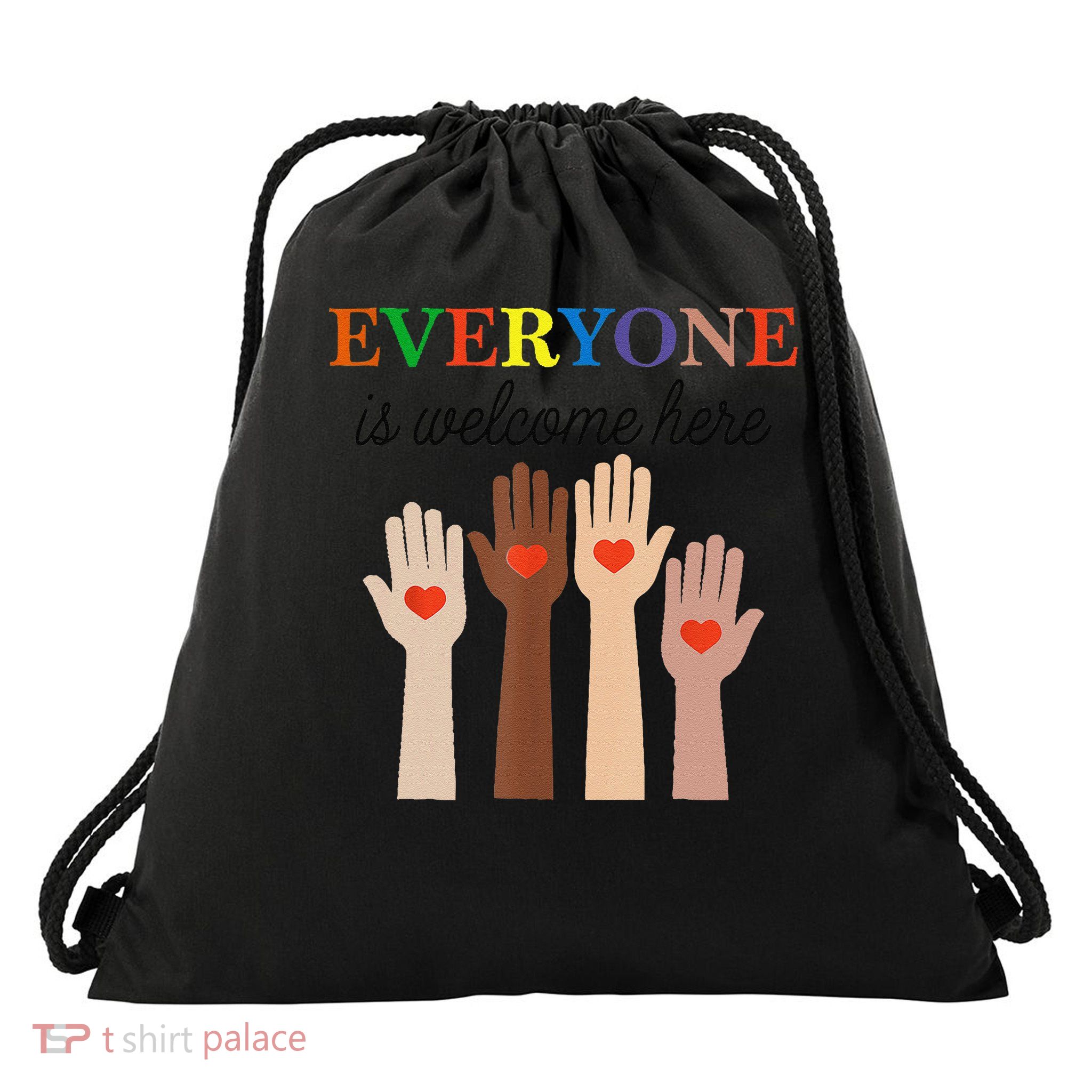 Idaho Teacher Everyone Is Welcome Here Fist Hand Support Drawstring Bag