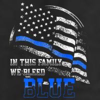 In This Family We Bleed Blue Police Blue Line Flag USA 7 Panel Mesh Trucker Snapback Hat