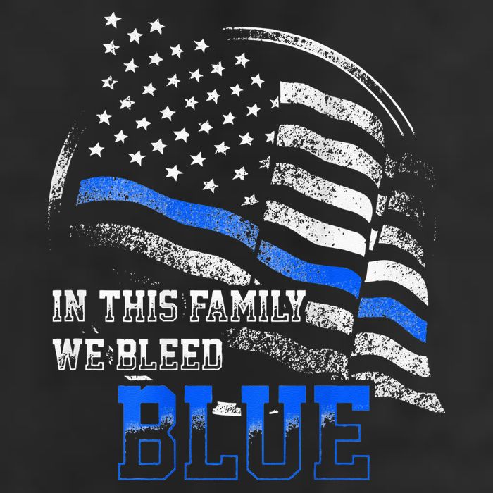 In This Family We Bleed Blue Police Blue Line Flag USA 7 Panel Mesh Trucker Snapback Hat