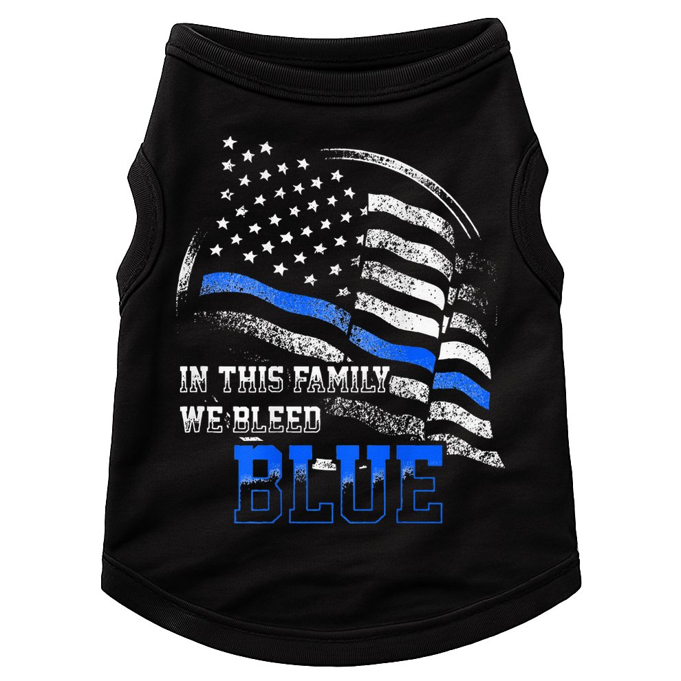 In This Family We Bleed Blue Police Blue Line Flag USA Doggie Tank