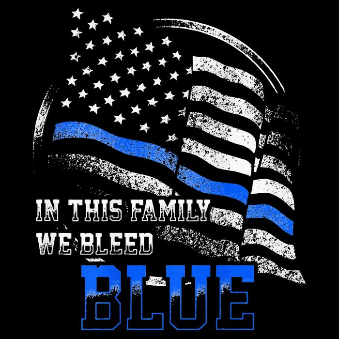 In This Family We Bleed Blue Police Blue Line Flag USA Button