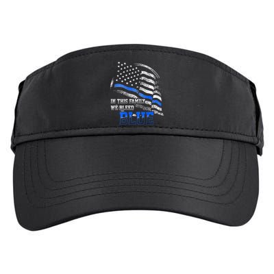 In This Family We Bleed Blue Police Blue Line Flag USA Adult Drive Performance Visor
