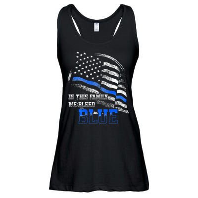 In This Family We Bleed Blue Police Blue Line Flag USA Ladies Essential Flowy Tank