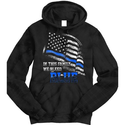 In This Family We Bleed Blue Police Blue Line Flag USA Tie Dye Hoodie