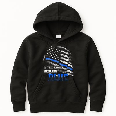 In This Family We Bleed Blue Police Blue Line Flag USA Kids Hoodie