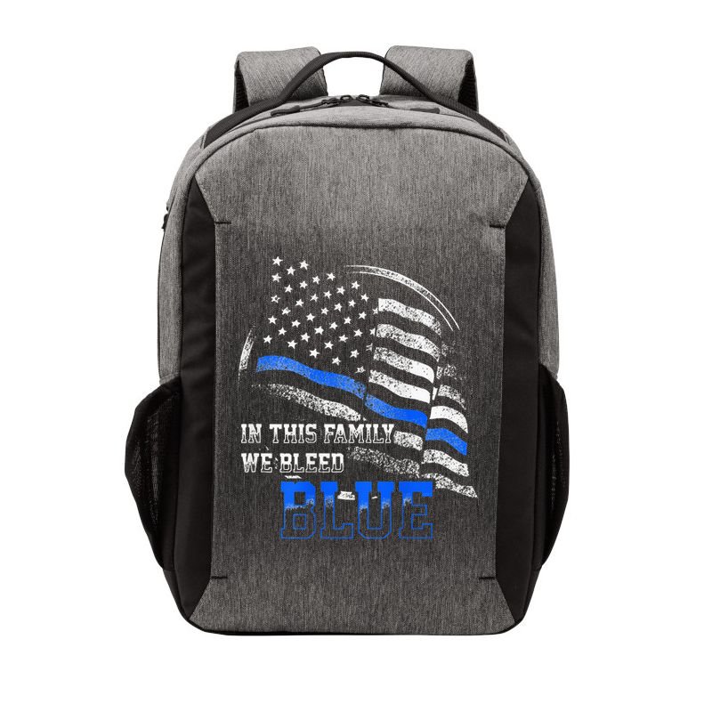 In This Family We Bleed Blue Police Blue Line Flag USA Vector Backpack