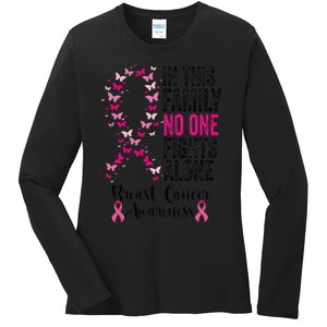 In This Family No One Fight Alone Breast Cancer Awareness Ladies Long Sleeve Shirt