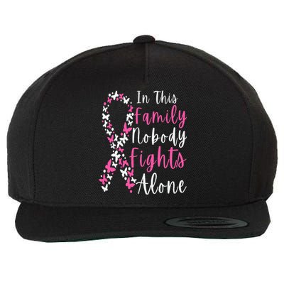 In This Family Nobody Fights Alone Breast Cancer Awareness Wool Snapback Cap