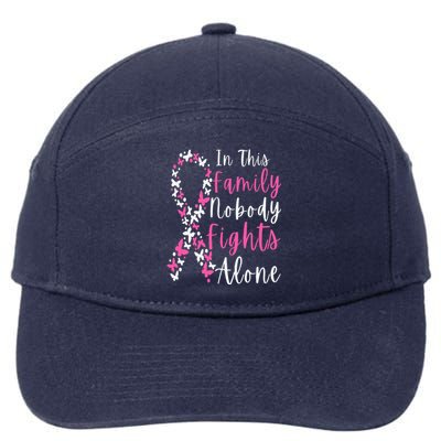 In This Family Nobody Fights Alone Breast Cancer Awareness 7-Panel Snapback Hat