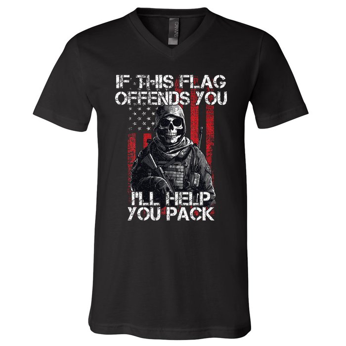 If This Flag Offends You 4th Of July Us Flag Usa Patriotic V-Neck T-Shirt